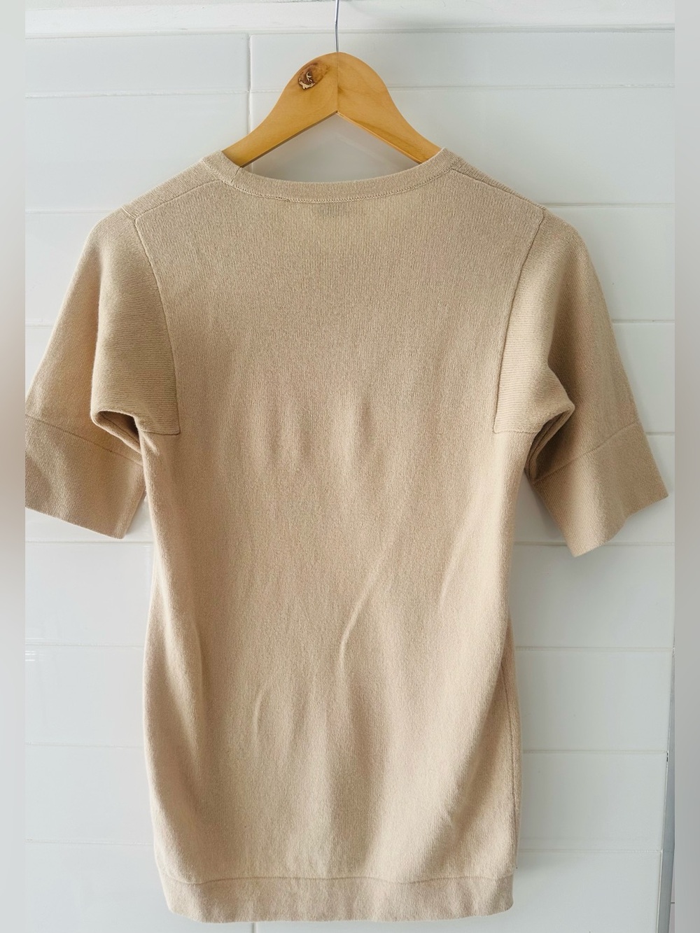 Barneys New York Cream Short Sleeve Cashmere-Cotton Top - Picture 4 of 6